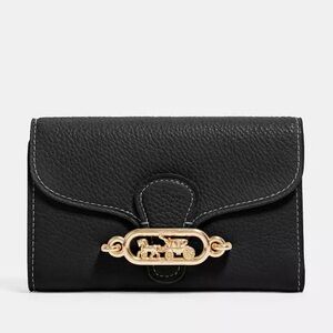 COACH medium Jade Envelope Wallet - Gold Hardware / Black Leather Wallet - NEW